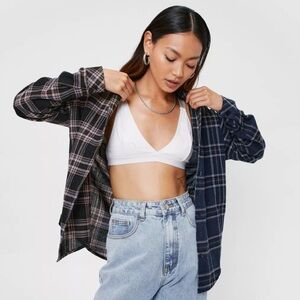 SOLD ✨ XL Plus Size NastyGal Two Tone Navy/Brown Flannel Oversized